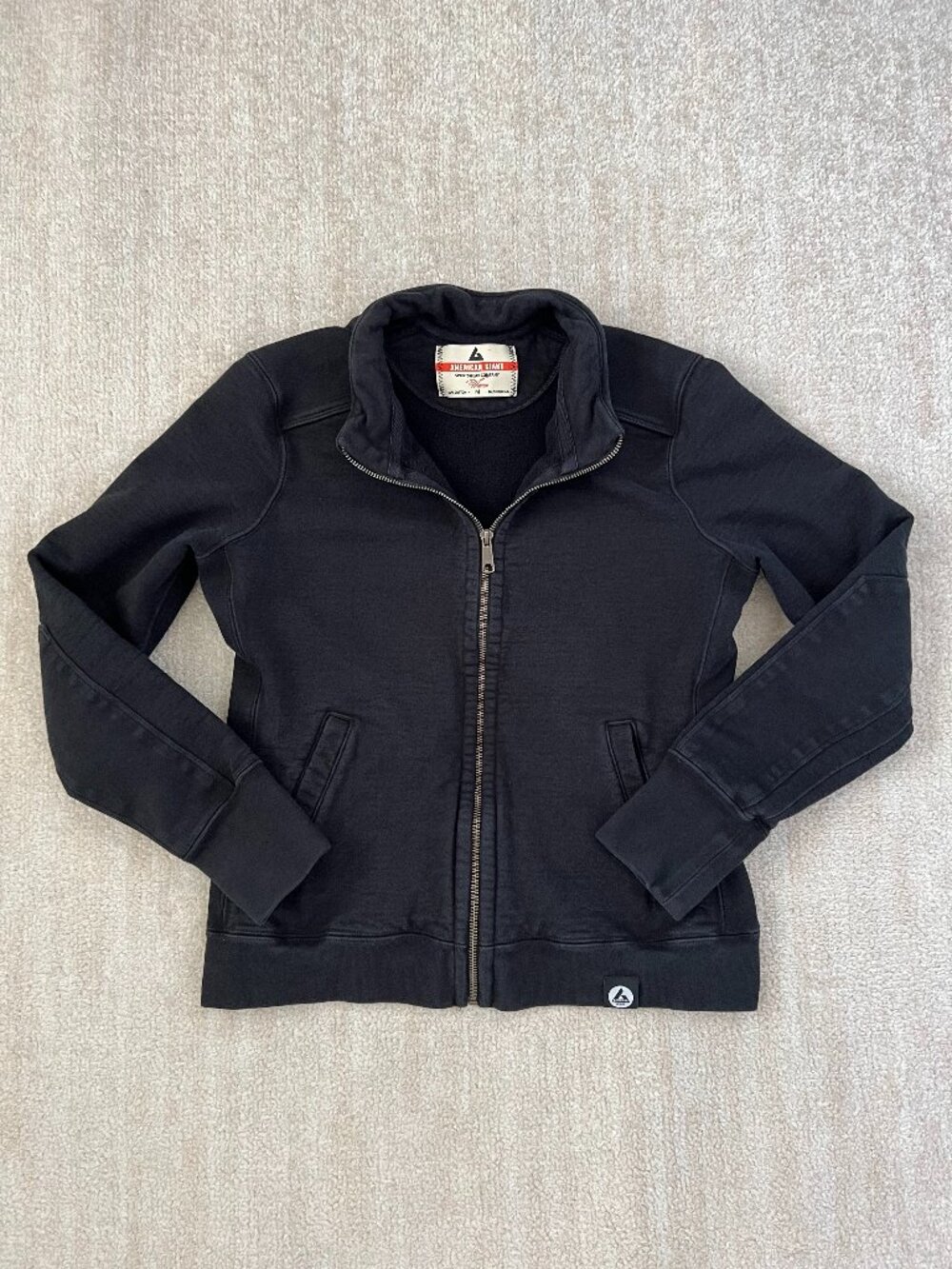 American Giant Black Moto Full Zip Jacket Heavyweight Sweatshirt M Cotton